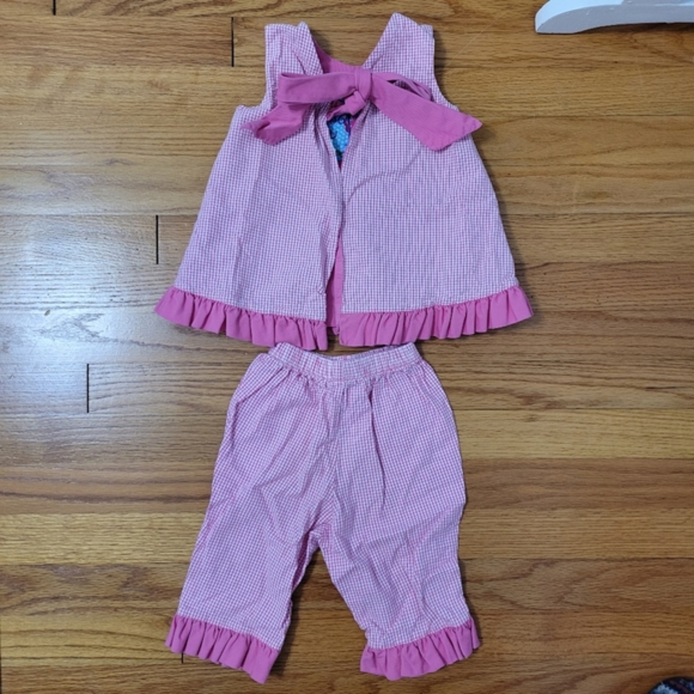 Toddler Girl Easter Outfit 24 M Pink Gingham Easter Eggs Pants Swing Top Ruffles - Picture 4 of 8